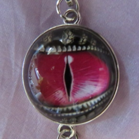 DRAGON Eye Cabochon Bracelet Pink & Black Size 7.5 (K218) - Picture 3 of 4